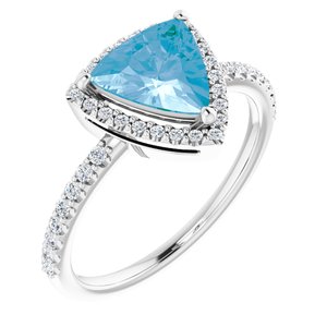 14K White Natural Swiss Blue Topaz & 1/4 CTW Natural Diamond Halo-Style Ring